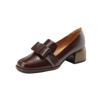 Load image into Gallery viewer, Women's Genuine Cowhide Leather Chunky Heel Commuter Shoes | Square Toe Block Heel Pumps