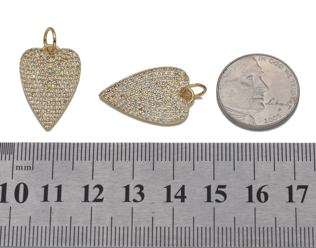 Gold CZ Pave Heart Charm, Sku#LX93
