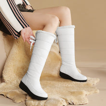 Load image into Gallery viewer, Women's Wedge Heel High-Top Snow Boots – Faux Fur Lined, Rubber Sole | Black &amp; White