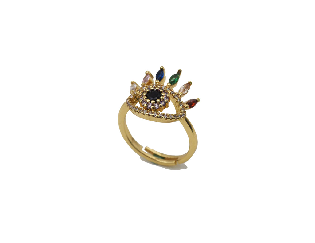 Colorful CZ Evil Eye Adjustable Ring,JL67