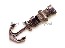 Load image into Gallery viewer, CZ Black Micro Pave Anchor Clasp Buckle for 3mm Leather Cord Bracelet, Anchor Lock, Men's Jewelry Charms,34x22mm, sku#F47