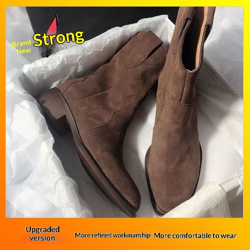 Women's Chunky Heel Ankle Boots – Slip-On Mid-Calf Block Heel Boots