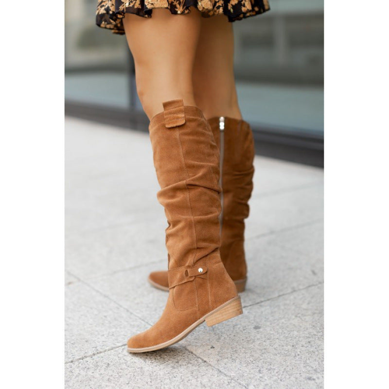 Premium Suede Over-the-Knee Boots - Side Zip Low Heel Women's Boots
