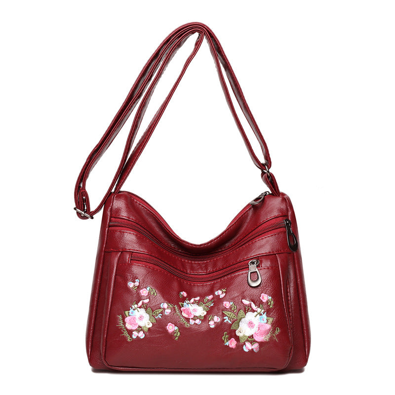 Embroidered Soft PU Leather Shoulder Bag
