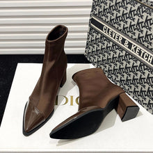 Load image into Gallery viewer, Women's Plus-Size Pointed-Toe Chunky Heel Ankle Boots – PU Leather, Black &amp; Brown