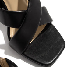 Load image into Gallery viewer, Women's Square Toe High-Heel Slide Sandals – Plus Size PU Upper, Rubber Sole