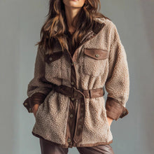 Load image into Gallery viewer, Women's Wear Thickened Lamb Fur Spliced PU Leather Pocket Leather Belt Retro Coat
