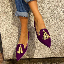 Load image into Gallery viewer, Women's Pointed Toe Tassel Flat Shoes | Low Heel Suede Casual Slip-On | Multi-Color