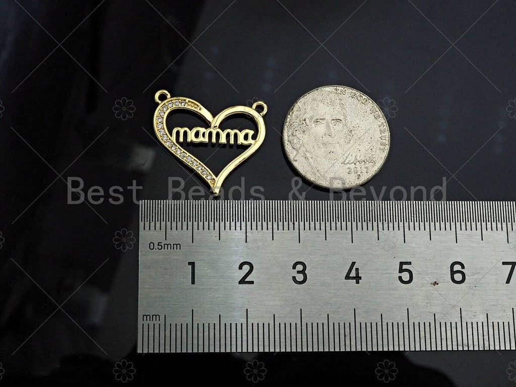 Gold Filled CZ Micro Pave Mama On Heart Shape Pendant,18K Gold Filled Mama Charm, Mother's Day,Necklace Bracelet Pendant,22x20mm,Sku#LD120
