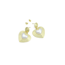 Load image into Gallery viewer, Gold Silver White Pearl On Heart Shape Statement Earrings, Sku#A467