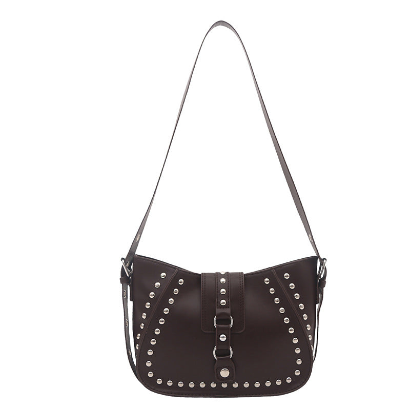 Studded Underarm Crossbody Bag – Minimalist PU Leather Shoulder Bag for Women