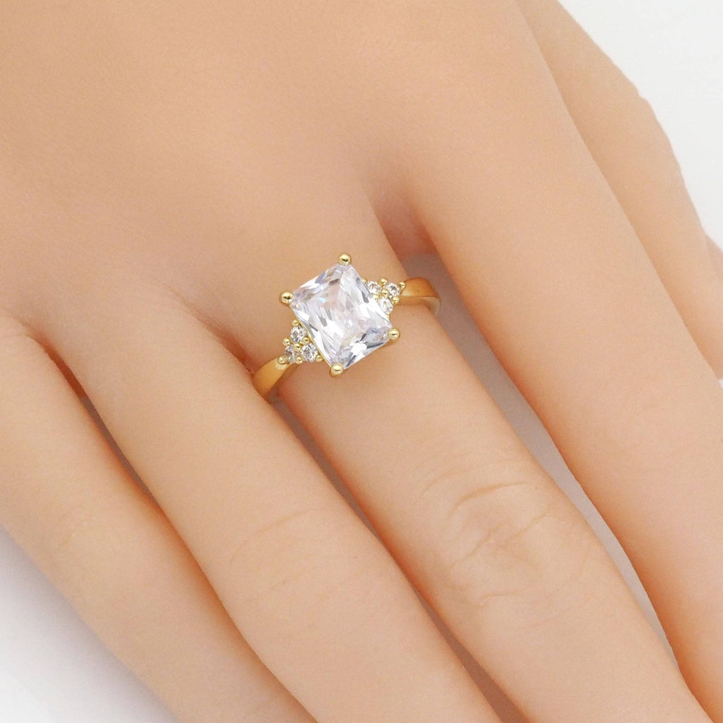 Gold Clear Rectangle CZ Adjustable Ring, Sku#A117