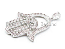 Load image into Gallery viewer, CZ Micro Pave Hamsa Hand with Evil Eye Pendant, F221