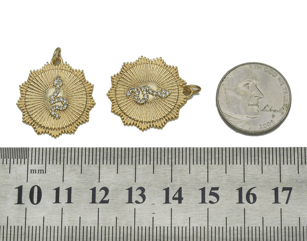 Gold CZ Snake Round Medallion Charm, Sku#CP40