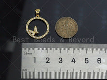Load image into Gallery viewer, 18k Dainty Gold Butterfly On Round Ring Shape Charms, Dainty Charms, Gold Pendant, Round Ring Necklace Charms, 18x20mm, Sku#LK174