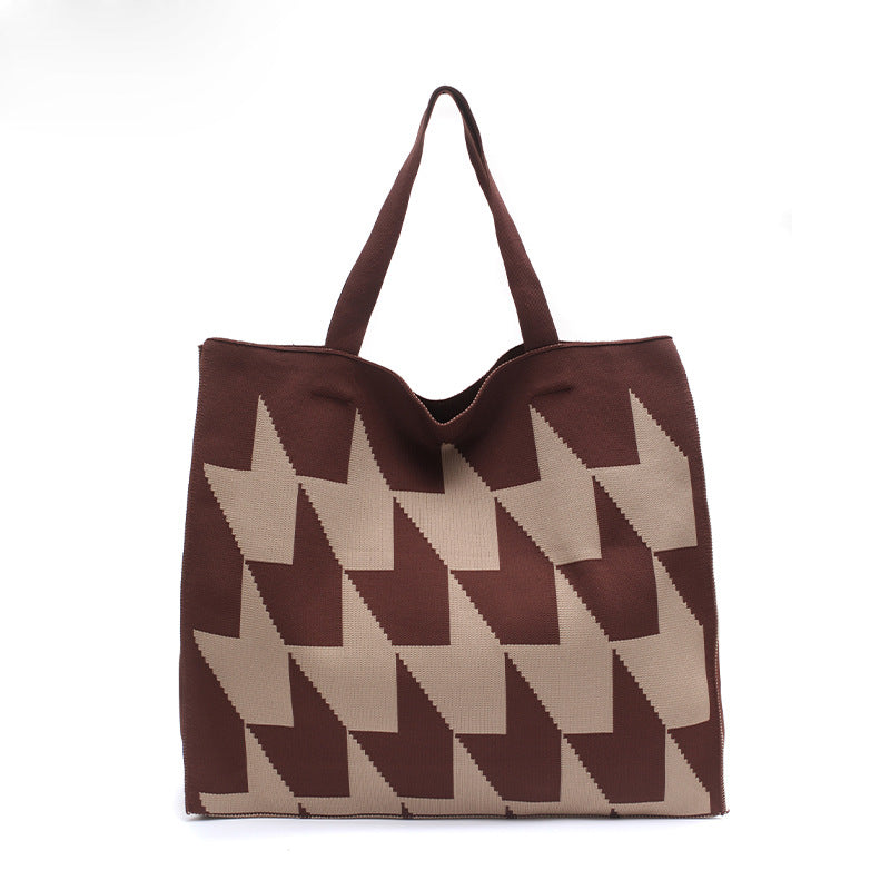 Knitted Women's Handbag – Patchwork Yarn Retro Tote Bag