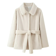 Load image into Gallery viewer, Lapel Women's Casual Slim-fit Solid Color Belt-effect Faux Fur Coat