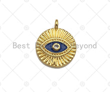Load image into Gallery viewer, Cobalt Enamel CZ Micro Pave Evil Eye on Disc Pendant/Charm, Lucky eye Cubic Zirconia Pendant, Evil Eye Charm,13x15mm,Sku#L306