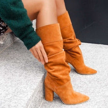 Load image into Gallery viewer, Women's Suede Over-the-Knee Boots - Chunky Heel Pointed Toe Slip-On Winter Boots