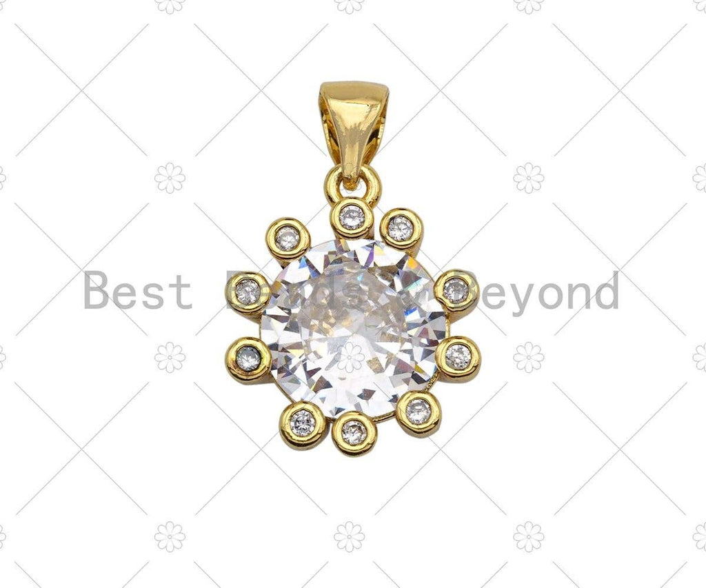 18K Gold Large CZ Flower Shape Pendant, Flower Charm, Flower Pave Pendant, 14x16mm, Sku#LK50