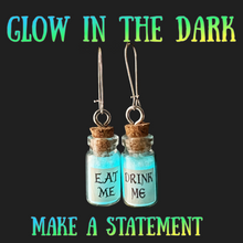 Load image into Gallery viewer, Mismatched Eat Me Drink Me Earrings Fantasy Glass Vial Jewelry