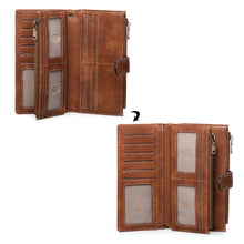 Load image into Gallery viewer, Women's Vintage Tri-Fold Wallet with RFID Protection - Oil Wax Leather Long Purse
