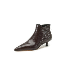 Load image into Gallery viewer, Women's Woven Full-Grain Sheepskin Ankle Boots | Pointed Toe Side Zipper Low Heel