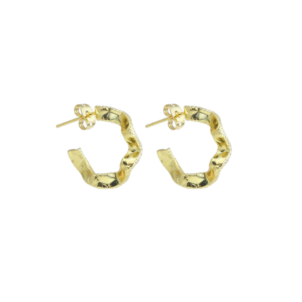 Hammered Gold Wiggle wave line  Earrings, Sku#A265