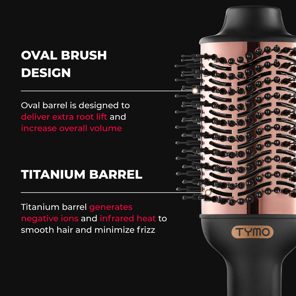 TYMO VOLUMIZER Hot Air Brush, Ionic Hair Blow Dryer & Volumizer with Titanium Barrel for Volume & Smooth Shine, Frizz-Free Styling, Black - Walmart.com