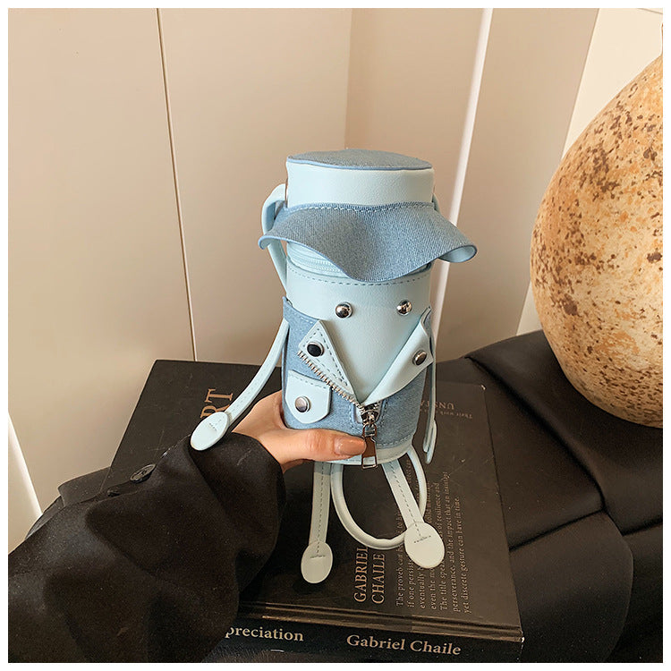 Women's Cylindrical Crossbody Phone Bag – Vintage Cartoon PU Leather Mini Shoulder Bag