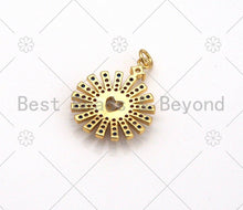Load image into Gallery viewer, Colorful CZ Micro Pave Sunflower with Big CZ Heart Shape Pendan,18K Gold Filled Flower Charm, Necklace Bracelet Charm, 26x19mm, Sku#LK434