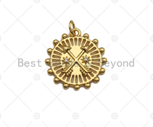 Load image into Gallery viewer, CZ Micro Pave Cross Arrows On Ferris Wheel Charm/Pendant, Round Wheel Shape Charm, Pave Pendant, Gold plated charm, 20mm, Sku#LK127