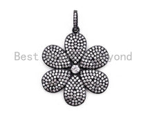 Load image into Gallery viewer, CZ Clear Micro Pave Flower Pendant, Flower Shaped Pave Pendant, Gold/Rose Gold/Silver/Gunmetal plated, 28x33mm, Sku#F409
