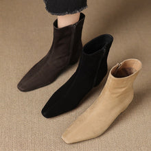 Load image into Gallery viewer, Women's Ankle Boots With Height Lift, Side Zipper &amp; Fleece Lining | Square Toe Block Heel