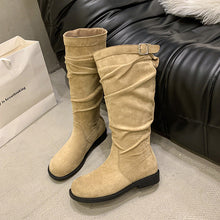 Load image into Gallery viewer, Women's Slim-Fit High-Top Chunky Heel Boots | Suede Buckle Slip-On | Fall Winter
