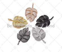 Load image into Gallery viewer, Large CZ Micro Pave Banana Leaf Shape Pendant,Leaf Cubic Zirconia Pendant, Silver/Gold /Rose Gold/Black Tone, 31x42mm,Sku#ML06