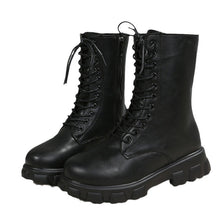 Load image into Gallery viewer, Women's Round Toe Ankle Boots - Lace-Up Low Heel Booties with Patchwork Detail