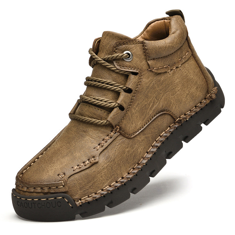 Men's Retro Casual Velvet Warm Cotton Shoes | Thick Sole Lace-Up Sneakers | Black Brown Khaki