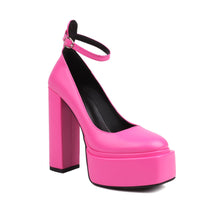 Load image into Gallery viewer, Women's Pointed-Toe Chunky Heel Buckle Pumps | Mid-Cut High Heels