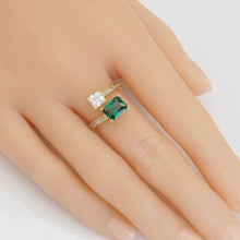 Load image into Gallery viewer, Gold Silver Green Clear Square CZ Adjustable Ring, Sku#A134