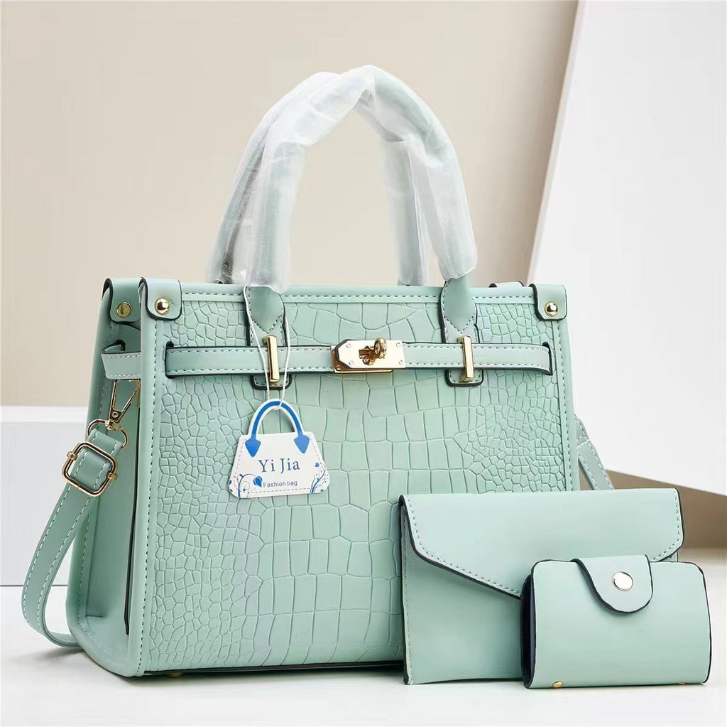 Minimalist Macaron Three-Piece Handbag Set - PU Leather Crossbody Shoulder Bag with Stone Texture