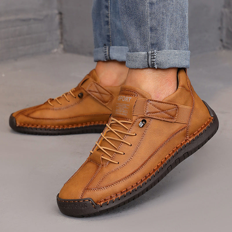 Hand-Stitched Leather Boots for Men & Women - Casual Outdoor Lace-Up Boots with Rubber Sole