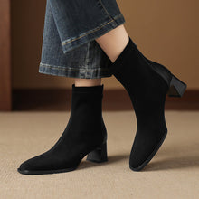 Load image into Gallery viewer, Women's Vintage Genuine Leather Patchwork Mid-Heel Ankle Boots | Round Toe Low Shaft
