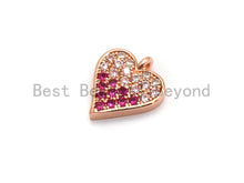 Load image into Gallery viewer, CZ Micro Pave Multi Fuchsia Pink Color Heart Shape Charm, Cubic Zirconia Pendant, Silver/Gold/Rose Gold/Gunmental Plated,10x12mm, Sku#B118