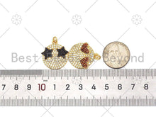 Load image into Gallery viewer, CZ Micro Pave Black Star Red Heart on Round Coin Pendant,18K Gold Filled Face Charm, Necklace Bracelet Charm22x24mm,Sku#L601