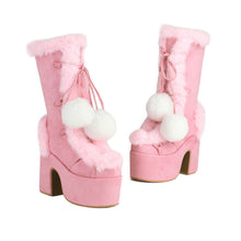Load image into Gallery viewer, Women's Mid-Calf Chunky Heel Furry Boots – Suede Platform Winter Boots