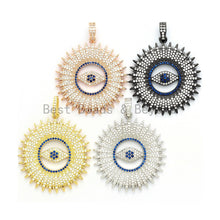 Load image into Gallery viewer, Large CZ Micro Pave Flower With Blue Evil Eye Pendant, Cubic Zirconia Paved Charm/Focal Pendant, Necklace Charm Pendant, 36x39mm,sku#F556