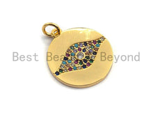 Load image into Gallery viewer, CZ Colorful Micro Pave Round Gold With Evil Eye Pendant, Coin Shaped Pave Pendant, Gold plated,18x20mm, Sku#F868