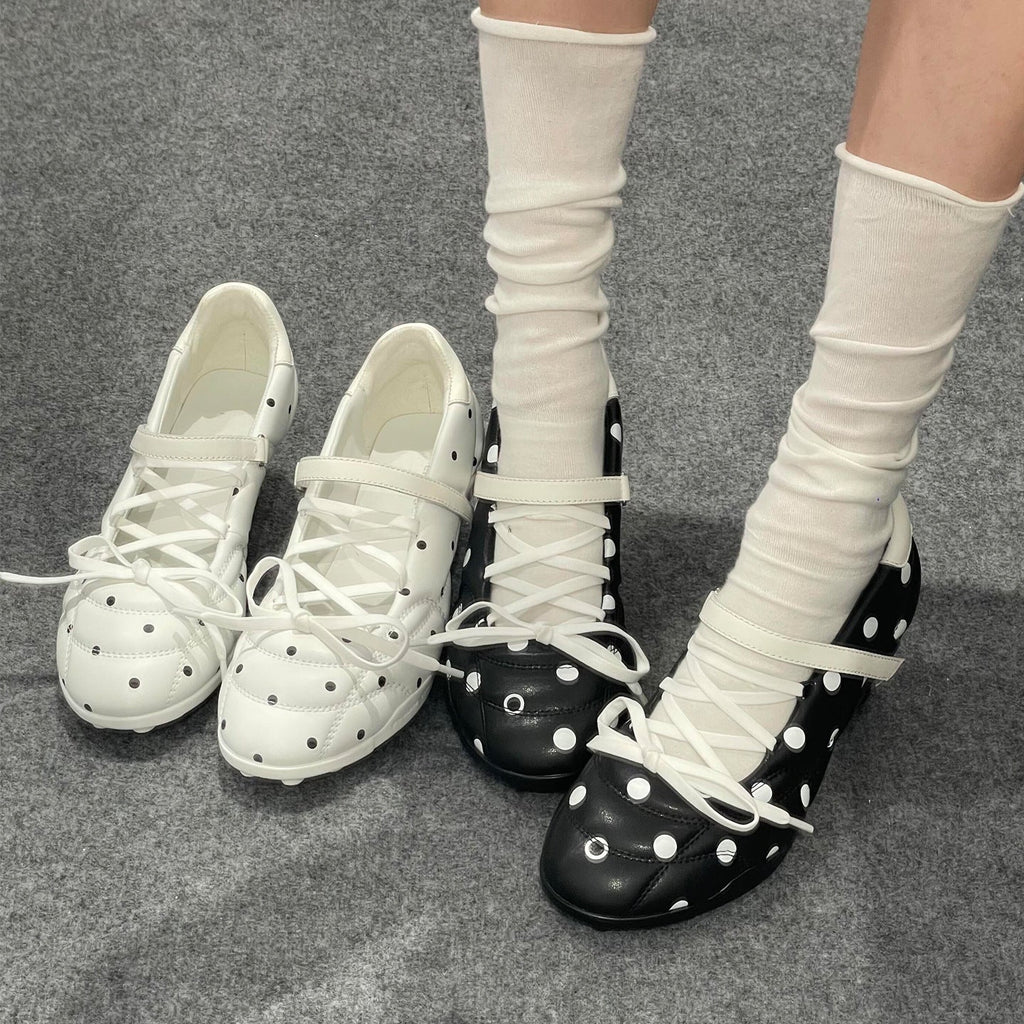 Women's Polka-Dot Mary Jane Heels - Vintage Cross-Strap Shoes