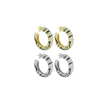 Load image into Gallery viewer, Gold Silver Black Enamel Print Hoop Earrings, Sku#A367